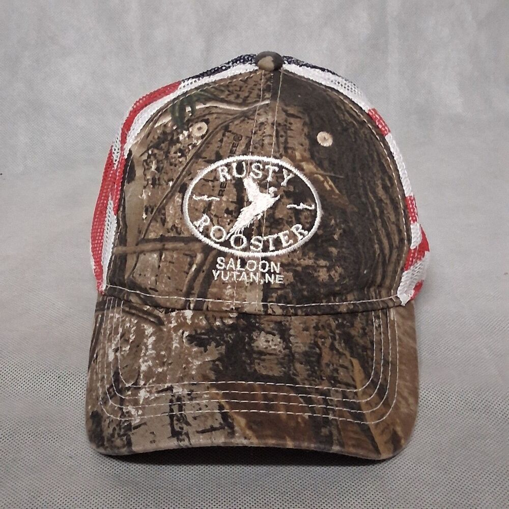 Cap America Trucker Hat Camouflage Red White Blue Mesh Rusty Rooster Yutan NE